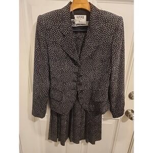 Vintage 90s Kasper ASL Hearts Navy‎ Skirt Suit Pleated Maxi Retro Sz 4 Valentine